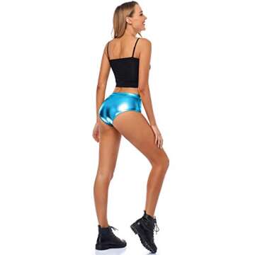 Kepblom Metallic High Waisted Booty Shorts Women's Shiny Cheeky Dance Festival Rave Bottoms(Turquois...