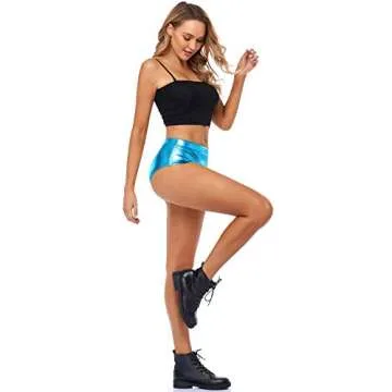 Kepblom Metallic High Waisted Booty Shorts Women's Shiny Cheeky Dance Festival Rave Bottoms(Turquoise,L)