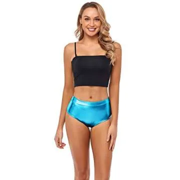Kepblom Metallic High Waisted Booty Shorts Women's Shiny Cheeky Dance Festival Rave Bottoms(Turquoise,L)