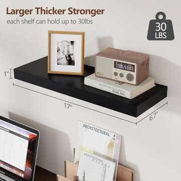 Black Floating Shelves for Wall, Wooden Shelves for Wall Set of 3, Modern Black Shelves for Bedroom Living Room Bathroom Kitchen, Shelves for Wall Decor Storage - Black