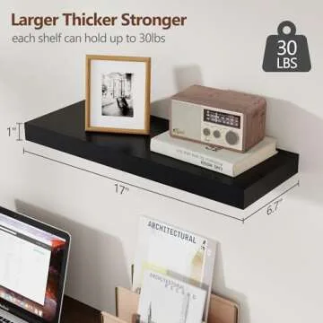 Black Floating Shelves for Wall, Wooden Shelves for Wall Set of 3, Modern Black Shelves for Bedroom Living Room Bathroom Kitchen, Shelves for Wall Decor Storage - Black