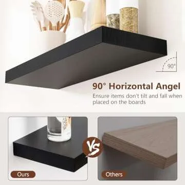 Black Floating Shelves for Wall, Wooden Shelves for Wall Set of 3, Modern Black Shelves for Bedroom Living Room Bathroom Kitchen, Shelves for Wall Decor Storage - Black