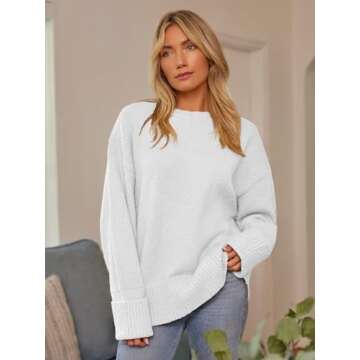 LILLUSORY Oversized Sweater Womens 2024 Fall Fashion Outfits Pullover Long Tunic Old Money Winter Clothes Cute Crewneck Trendy Knit Chunky Warm Knitted Top White