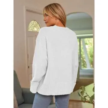 LILLUSORY Oversized Sweater Womens 2024 Fall Fashion Outfits Pullover Long Tunic Old Money Winter Clothes Cute Crewneck Trendy Knit Chunky Warm Knitted Top White