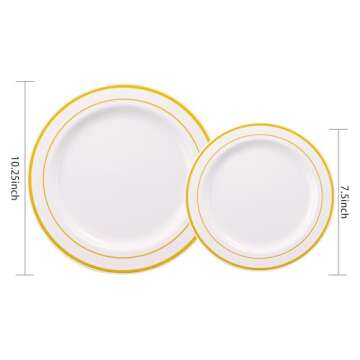 I00000 102 Pieces Gold Plastic Plates, Disposable Party Plates White Gold Rim, 51 Disposable Gold Di...