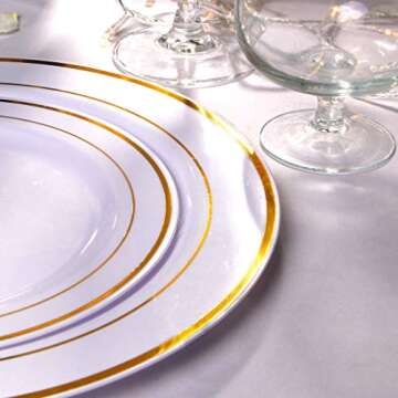 Elegant 102 Piece Gold Plastic Plates for Weddings