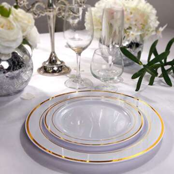 Elegant 102 Piece Gold Plastic Plates for Weddings