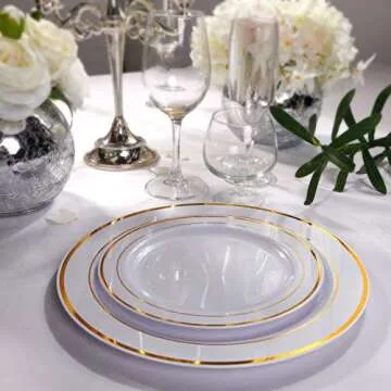 Elegant 102 Piece Gold Plastic Plates for Weddings