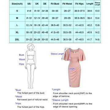 GRACE KARIN Women V Neck Ruffle Sleeve Ruched Business Pencil Dress