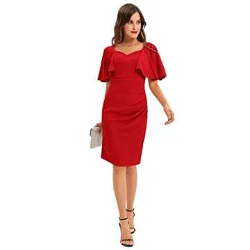 GRACE KARIN Women V Neck Ruffle Sleeve Ruched Business Pencil Dress