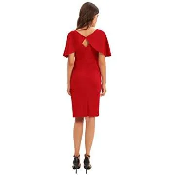 GRACE KARIN Women V Neck Ruffle Sleeve Ruched Business Pencil Dress