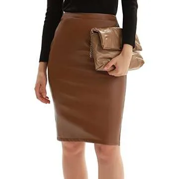 Kate Kasin Women Stretchy Faux Leather Business Skirt
