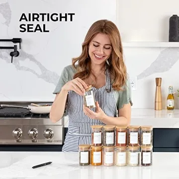 Premium Glass Spice Jars with Bamboo Lids & Labels