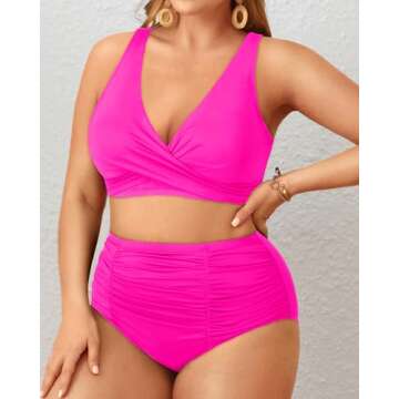 Holipick Two Piece Plus Size Swimsuits for Women High Waisted Bikini Tummy Control Bathing Suits Twist Front Swimwear Hot Pink