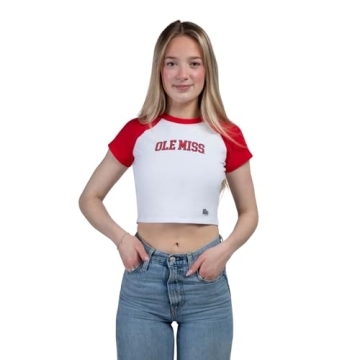 Hype & Vice Homerun Tee for Women (Medium) - University of Mississippi Tank Top for Women, Crop T-Sh...