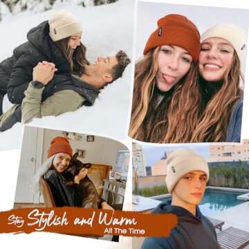 FURTALK Beanie Hat for Men Women Winter Hats for Women Men Soft Warm Unisex Cuffed Beanie Knitted Skull Cap Beige