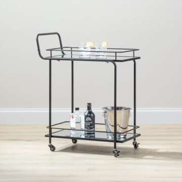 mDesign Metal Vintage Beverage Rolling Cart for Home - 2-Tier Serving Bar Trolley with Easy-Glide, R...