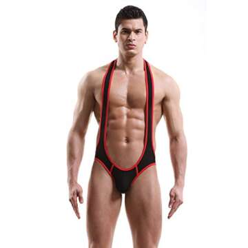 4UFIT Men's Mankini Jockstrap Bodysuit - Sexy Mesh Wrestling Singlet Underwear