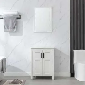 eclife 24" Bathroom Vanity Sink Combo Modern Freestanding Cabinet W/Straight Lines Pedestal Cabinet W/Wood Fixture Without Mirror (B50W-Single)