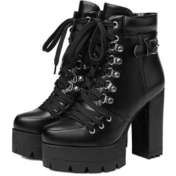 Susanny Black Platform Heel Boots for Fashionista Women