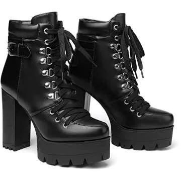 Susanny Black Platform Heel Boots for Fashionista Women