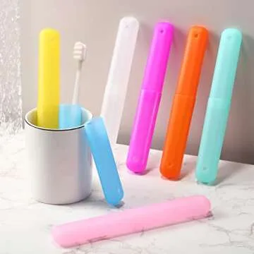 60 Pieces Plastic Toothbrush Holders Portable Travel Toothbrush Case Cover Protector Toothbrush Case Holders for Indoor Outdoor Travel Trip Home Camping School (Colorful)
