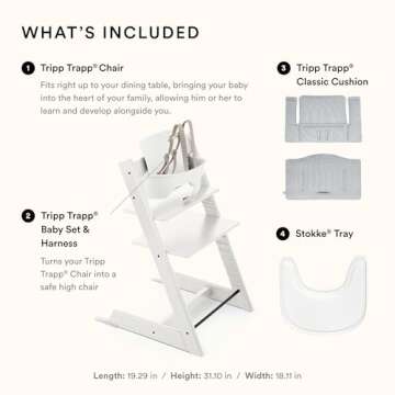 Tripp Trapp High Chair and Cushion with Stokke Tray - White with Nordic Blue - Adjustable, Convertible, All-in-One High Chair for Babies & Toddlers
