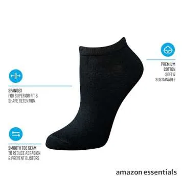Amazon Essentials Women's Casual Low-Cut Socks, Lightweight, 6 Pairs, Black, 6-9