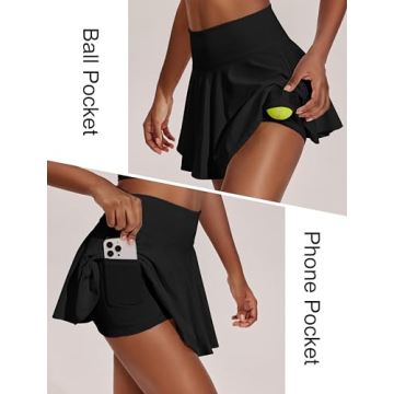 High Waist Women's Tennis Skirts with Shorts & Pockets