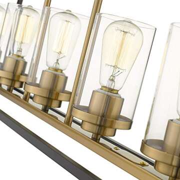 Emliviar Modern 5-Light Kitchen Island Pendant Light Fixture, Linear Pendant Lighting, Black and Gold Finish with Clear Glass Shade, P3033-5LP