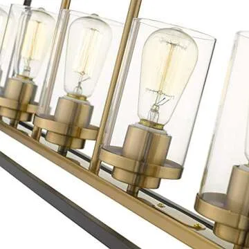 Emliviar Modern 5-Light Kitchen Island Pendant Light Fixture, Linear Pendant Lighting, Black and Gold Finish with Clear Glass Shade, P3033-5LP