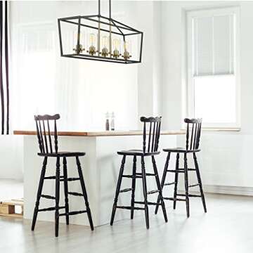 Emliviar Modern 5-Light Kitchen Island Pendant Light Fixture, Linear Pendant Lighting, Black and Gold Finish with Clear Glass Shade, P3033-5LP