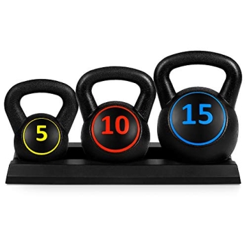 Best Choice 3-Piece Kettlebell Set with Storage Rack