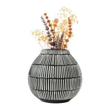 Bloomingville Debossed Stoneware, Black & White Vase, Grey