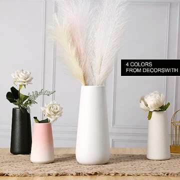 DECORSWITH Vase, Small Ceramic Vase, 7 inch Tall Vases for Flowers Pampas Grass Bud Roses Living Room Entry Table Bathroom Home Decor, Modern Style(Beige Vases)