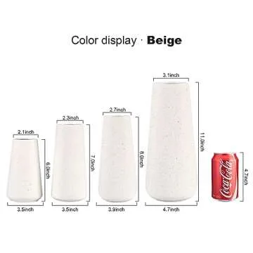 DECORSWITH Vase, Small Ceramic Vase, 7 inch Tall Vases for Flowers Pampas Grass Bud Roses Living Room Entry Table Bathroom Home Decor, Modern Style(Beige Vases)