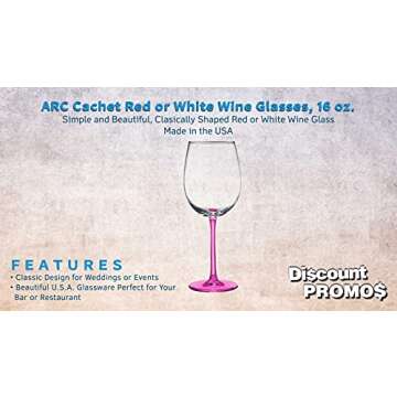 DISCOUNT PROMOS ARC Cachet White Wine Glasses 16 oz. Set of 10, Bulk Pack - Wedding Favors, Personal...