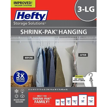 Hefty Shrink-Pak Hanging Vacuum Storage Bags – For Clothes, Pillows, Towels, Blankets & More – S...
