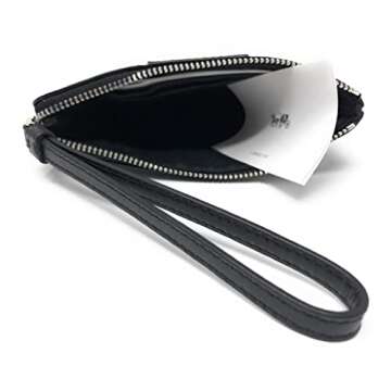 Coach F58035 Corner Zip Wristlet in Signature Coated Canvas with Leather Stripe Black Smoke - Black