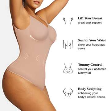 Popilush Thong Bodysuit for Women with Tummy Control