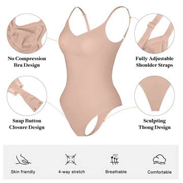 Popilush Thong Bodysuit for Women with Tummy Control