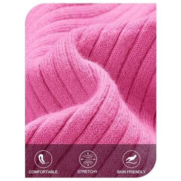 MEROKEETY Women's 2024 Long Sleeve Mini Sweater Dress Crewneck Ribbed Knit A Line Pleated Swing Short Dresses, HotPink, Small