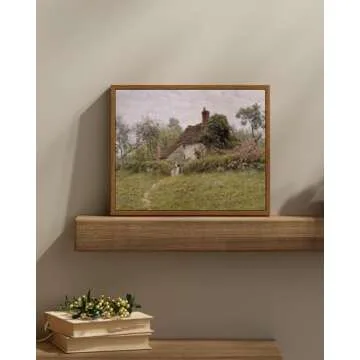 InSimSea Framed Canvas Wall Art Vintage Decor, Landscape Wall Art Prints, Old Cottages Countryside Landscape Wall Art, Rustic Farmhouse Wall Decor for Bedroom Living Room, Retro Room Decor, 9"x11"