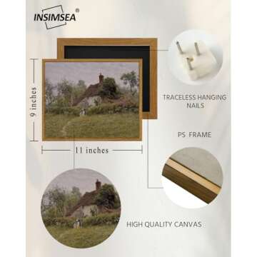 InSimSea Framed Canvas Wall Art Vintage Decor, Landscape Wall Art Prints, Old Cottages Countryside Landscape Wall Art, Rustic Farmhouse Wall Decor for Bedroom Living Room, Retro Room Decor, 9"x11"