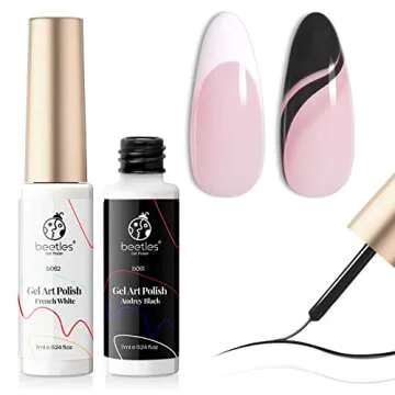 beetles Gel Polish Nail Art Gel Liner Set- 2 Popular Black White Colors with 6 Colors Transparent Jelly Milky White Sheer Pink Nude Gel Polish Kit