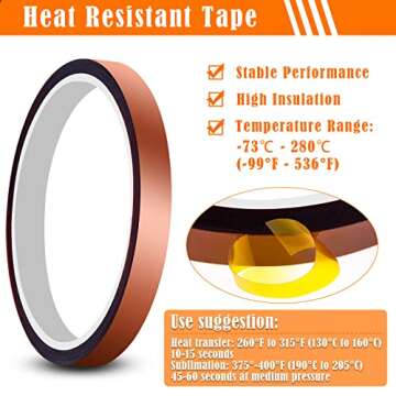 selizo Heat Tape for Heat Press, 6 Packs Heat Transfer Tape Heat Resistant High Temperature Tape for Sublimation on Coffee Mugs, HTV Craft on T-Shirt Fabrics
