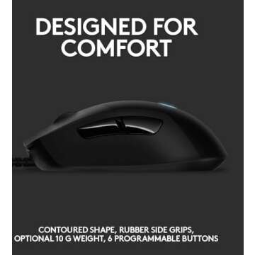 Logitech G403 Hero 25K Gaming Mouse, Lightsync RGB, Lightweight 87G+10G optional, Braided Cable, 25, 600 DPI, Rubber Side Grips, Black