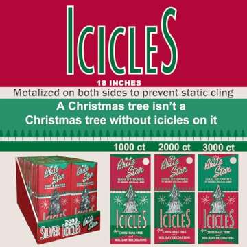 Brite Star Icicles Tinsel,Polyvinyl Chloride, 2000 Strand, Silver, Count