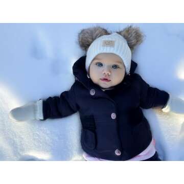 Funky Junque Beanie for Baby Soft Knit Newborn Pom Pom Winter Hat - Diagonal Basketweave Pattern - W...