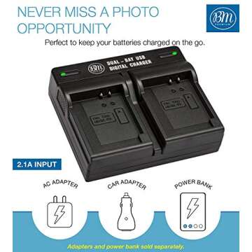 Compact Dual Battery Charger for Canon PowerShot NB-13L Batteries with USB